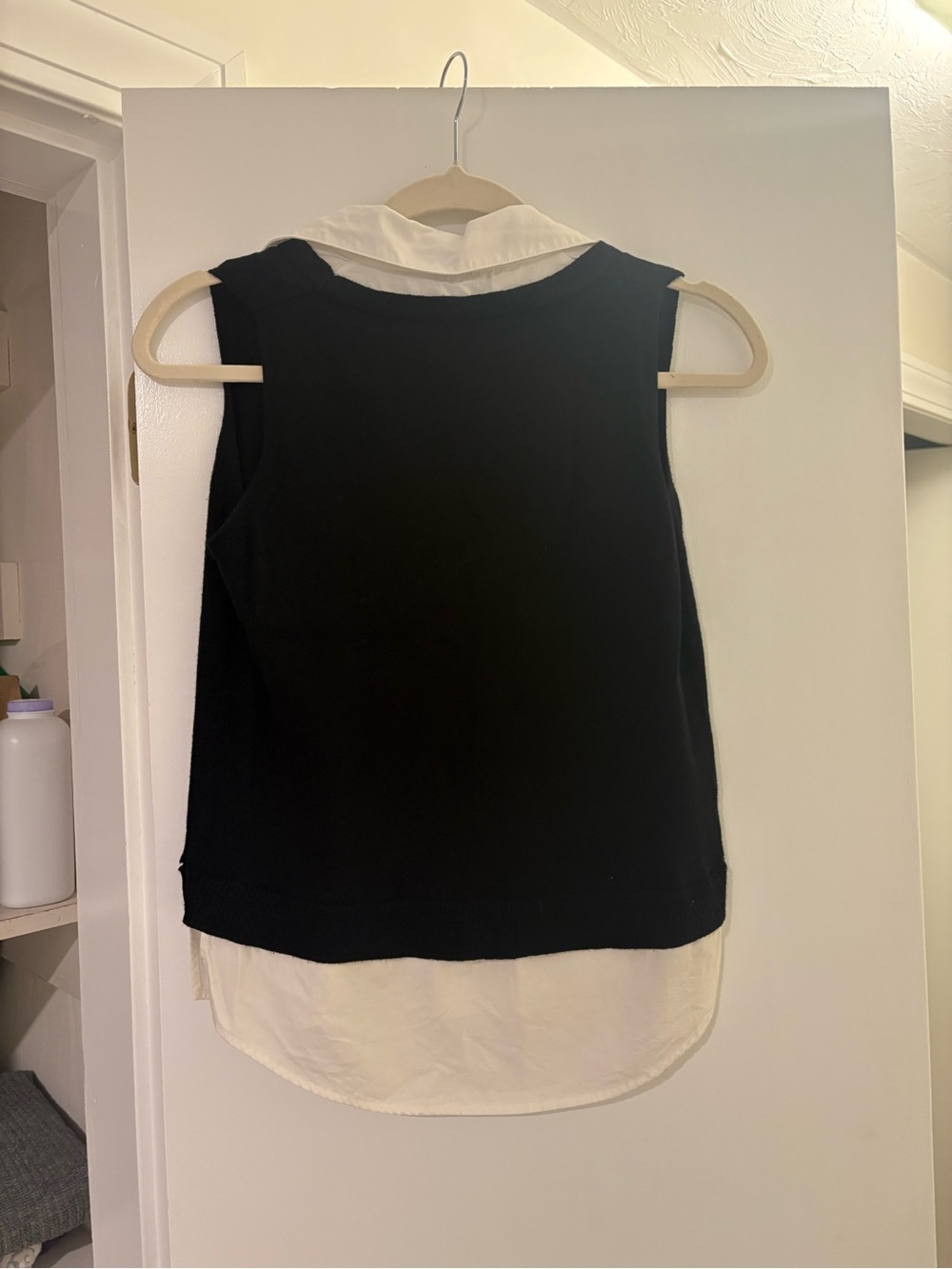 Society Black Sleeveless Layered Collared Tank with White Underlay
